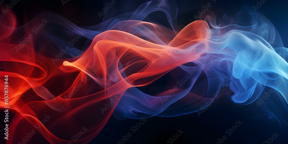 Fototapeta premium Mesmerizing Abstract Visual Display of Vibrant Red, Orange, and Blue Smoke. Concept Abstract Art, Colorful Smoke, Visual Display, Mesmerizing Effect