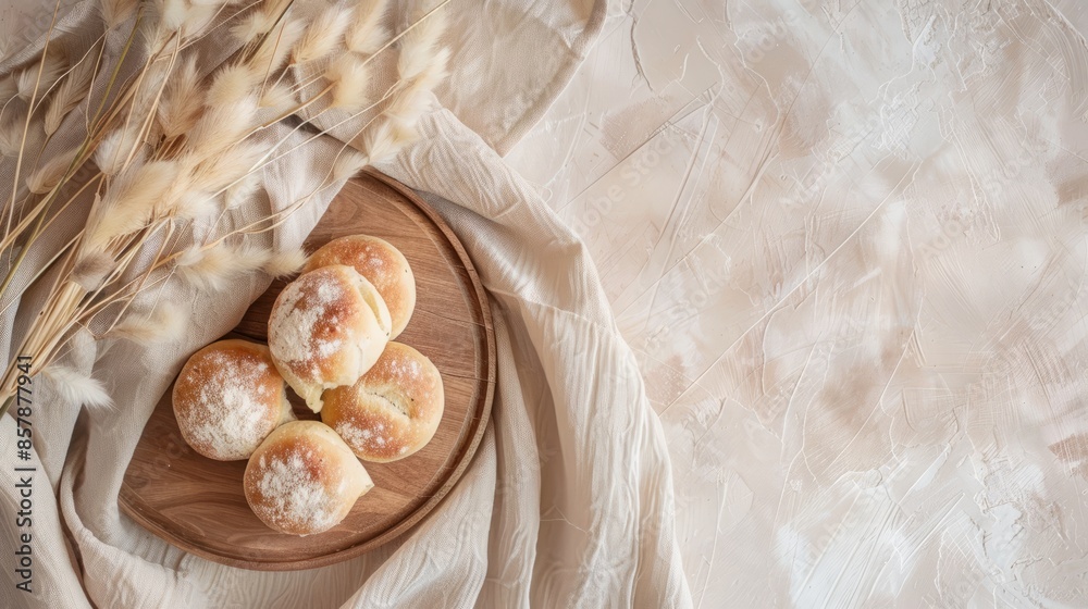 Mockup with a wooden bottom and dinner rolls Mockup with a wooden bottom and dinner rolls