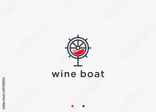 boat with wine logo design vector silhouette illustration