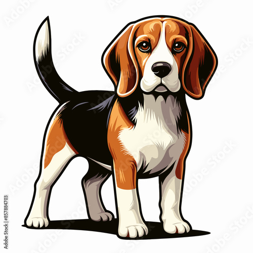 Adorable Purebred Beagle Puppy: Happy and Playful Domestic Dog with Brown and White Fur in a Natural Green Environment