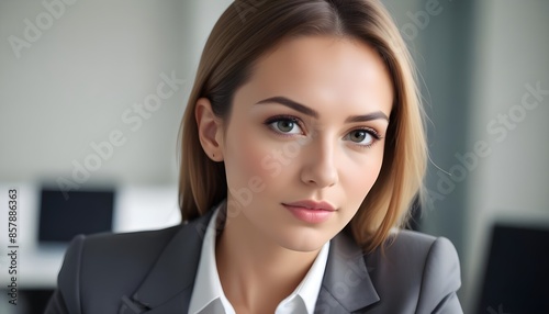 Portrait of a young beautiful cheerful charming woman white white teeth, smiling in office, meeting room. 