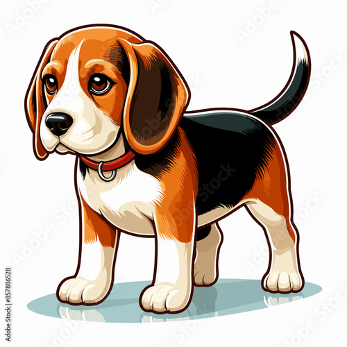 Adorable Purebred Beagle Puppy: Happy and Playful Domestic Dog with Brown and White Fur in a Natural Green Environment