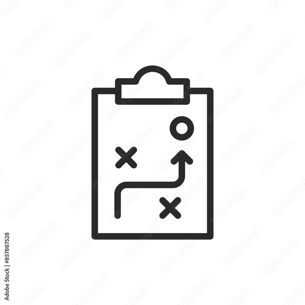 Planning and strategy, linear style icon. Clipboard with arrow bypassing crosses (bad decisions) and reaching goal. Editable stroke width Planning and strategy, linear style icon. Clipboard with arrow bypassing crosses (bad decisions) and reaching goal. Editable stroke width