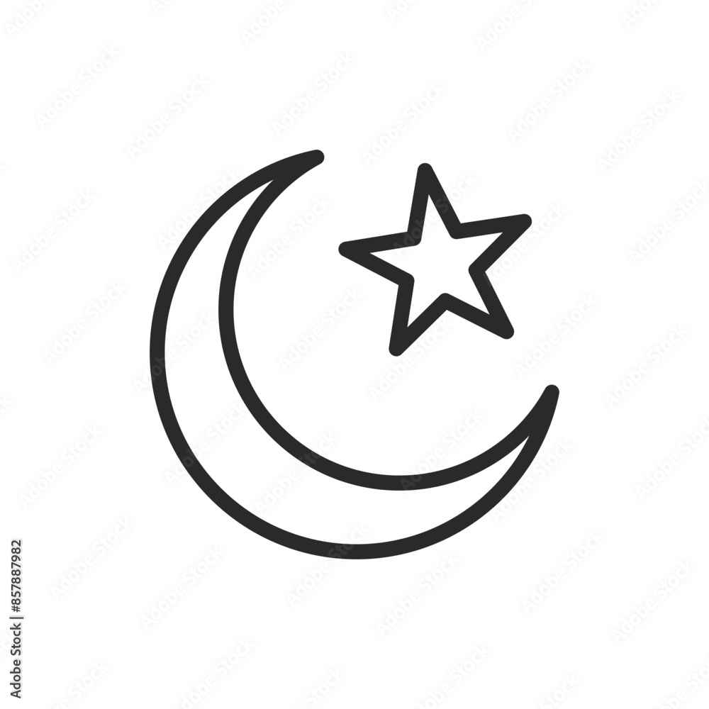 Star and Crescent, linear style icon. Islamic symbol of star and crescent. Editable stroke width. Star and Crescent, linear style icon. Islamic symbol of star and crescent. Editable stroke width.