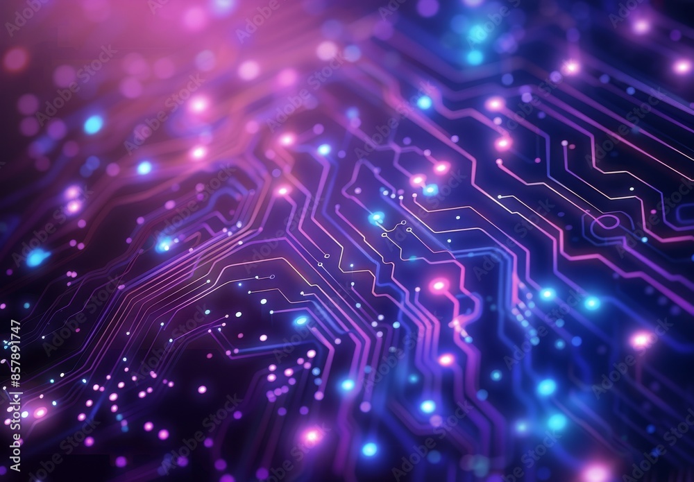 Abstract Purple and Blue Circuit Board With Glowing Lights Abstract Purple and Blue Circuit Board With Glowing Lights