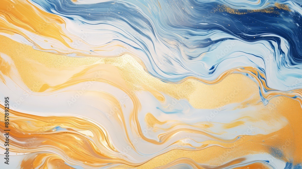 Blue and gold marble with wavy waves, liquid marble texture. Abstract artistic background. Blue and gold marble with wavy waves, liquid marble texture. Abstract artistic background.