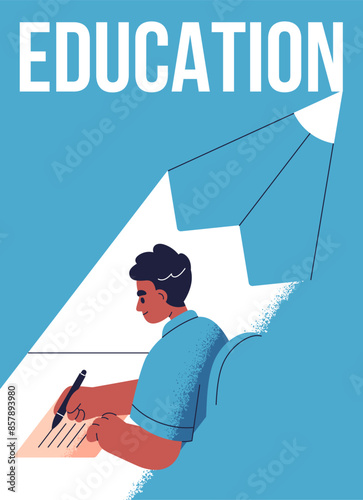 Education poster design. Student writing, studying, learning and training at ...