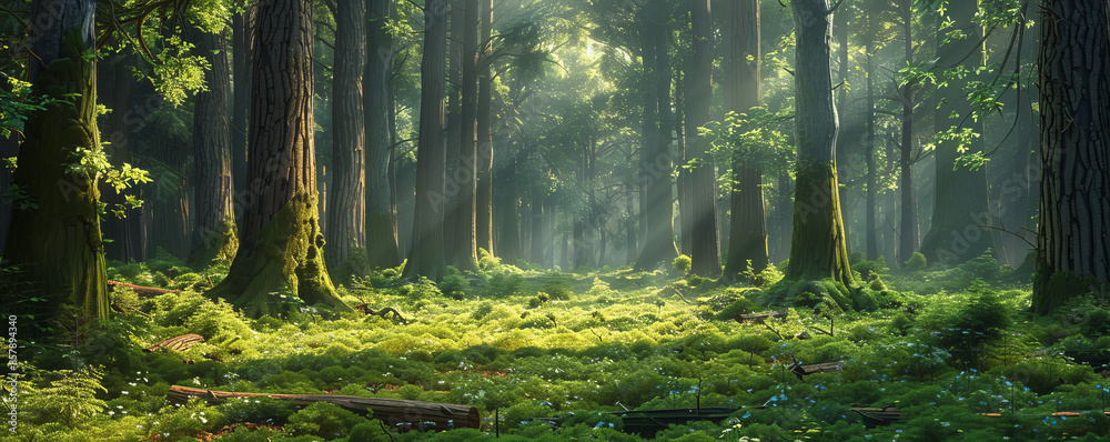 Fototapeta premium A dense forest among giant trees.