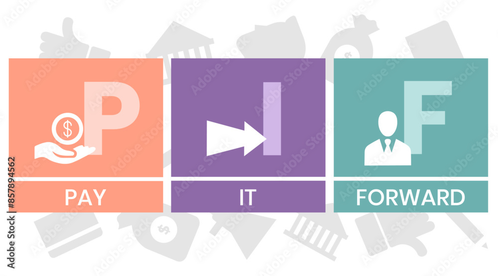 PIF - Pay It Forward acronym. business concept background. vector illustration concept with keywords and icons. lettering illustration with icons for web banner, flyer PIF - Pay It Forward acronym. business concept background. vector illustration concept with keywords and icons. lettering illustration with icons for web banner, flyer