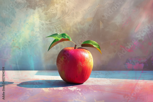 Apple with artistic overlay textures and colorful shadows photo