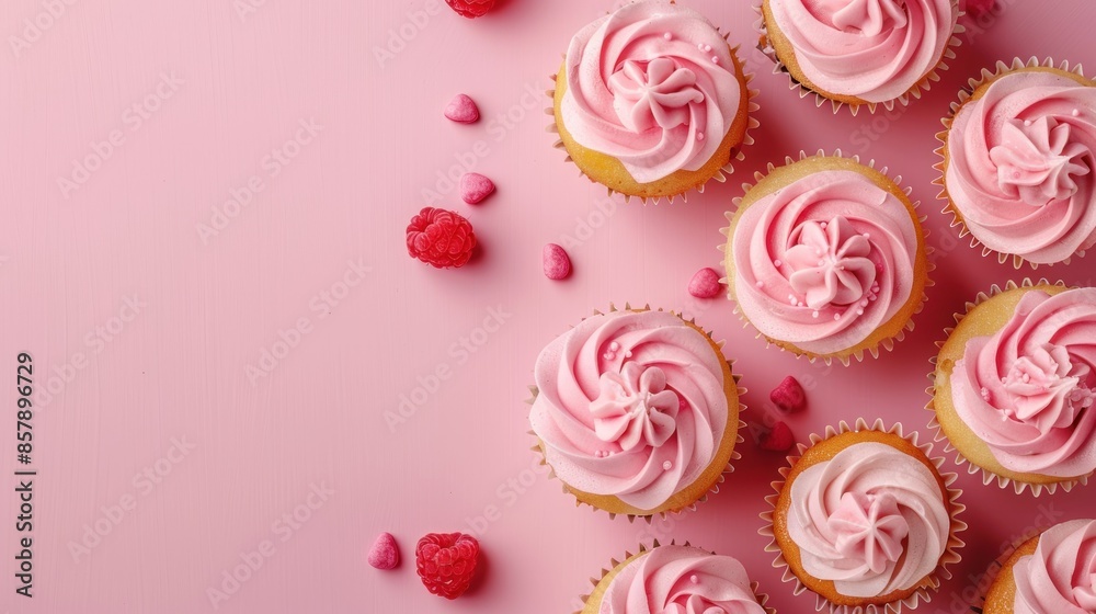 cupcakes with pink buttercream frosting on pink background cupcakes with pink buttercream frosting on pink background