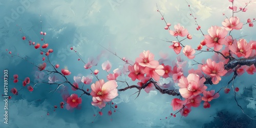 Fototapeta Naklejka Na Ścianę i Meble -  oil painting like illustration of cherry blossom background	
