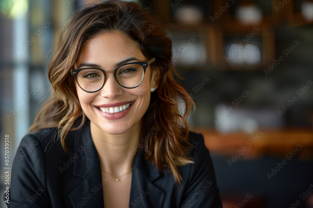 portrait of a young and beautiful smiling business woman woman wearing a suit in a modern office portrait of a young and beautiful smiling business woman woman wearing a suit in a modern office