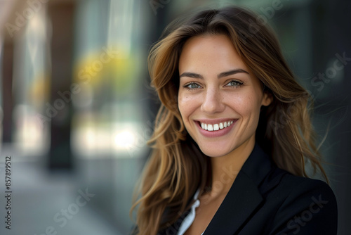 Wallpaper Mural portrait of a young and beautiful smiling business woman woman wearing a suit in a modern office Torontodigital.ca