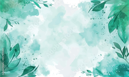 watercolor background with leaves, frame, for design, with space
