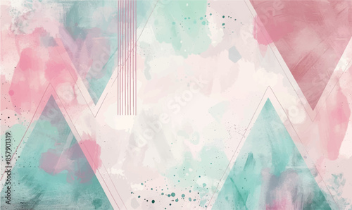 abstract watercolor background,geometric, turquoise, pink and gold