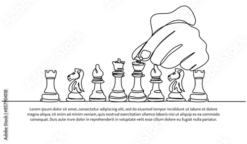 Continuous one line design of play chess.Minimalist style vector illustration on white background.