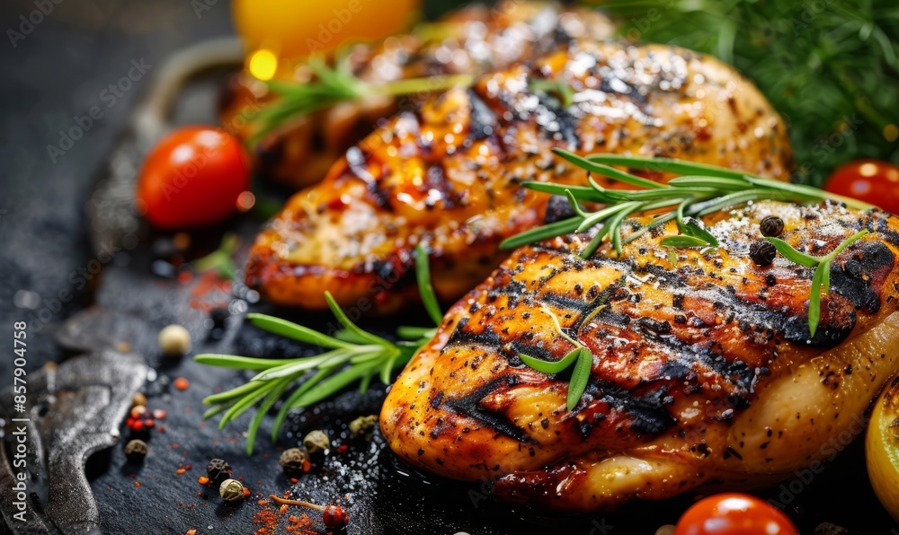 Delicious grilled chicken on rustic background Delicious grilled chicken on rustic background