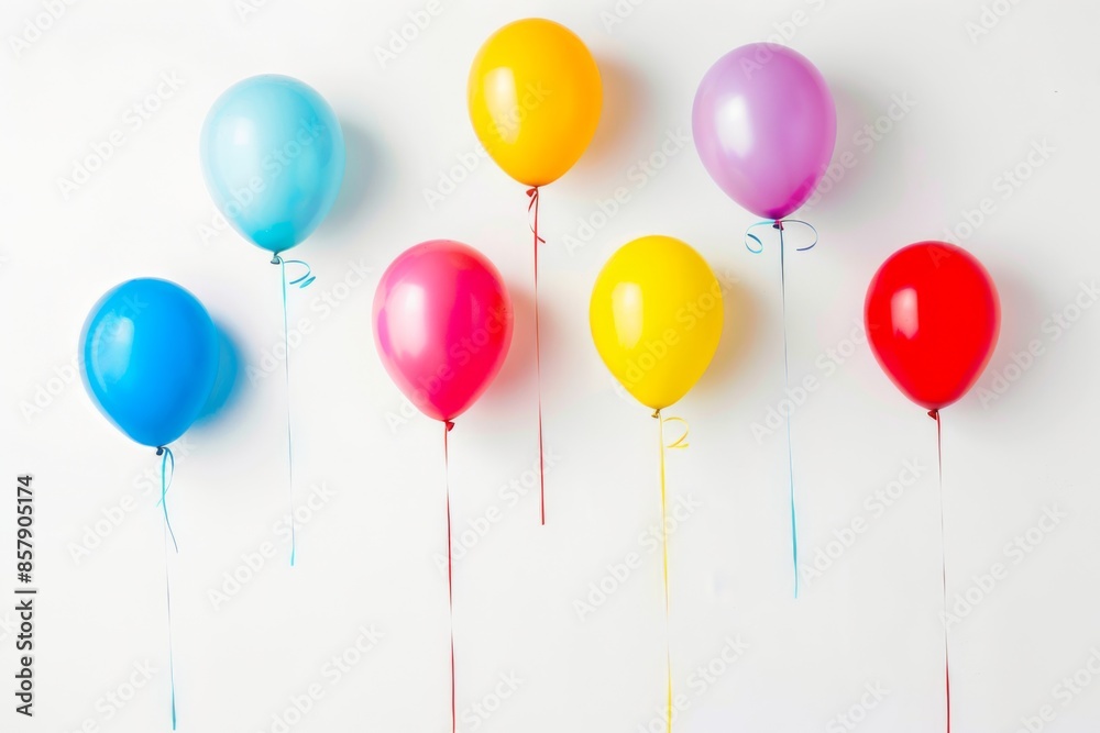 Joyful balloons in various simple shapes floating upwards in a creative display Joyful balloons in various simple shapes floating upwards in a creative display
