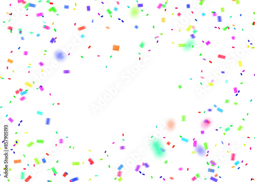 Confetti falling down isolated on transparent background. Rainbow color gold confetti PNG. Create birthday and party decoration concept. banner, poster, flyer,