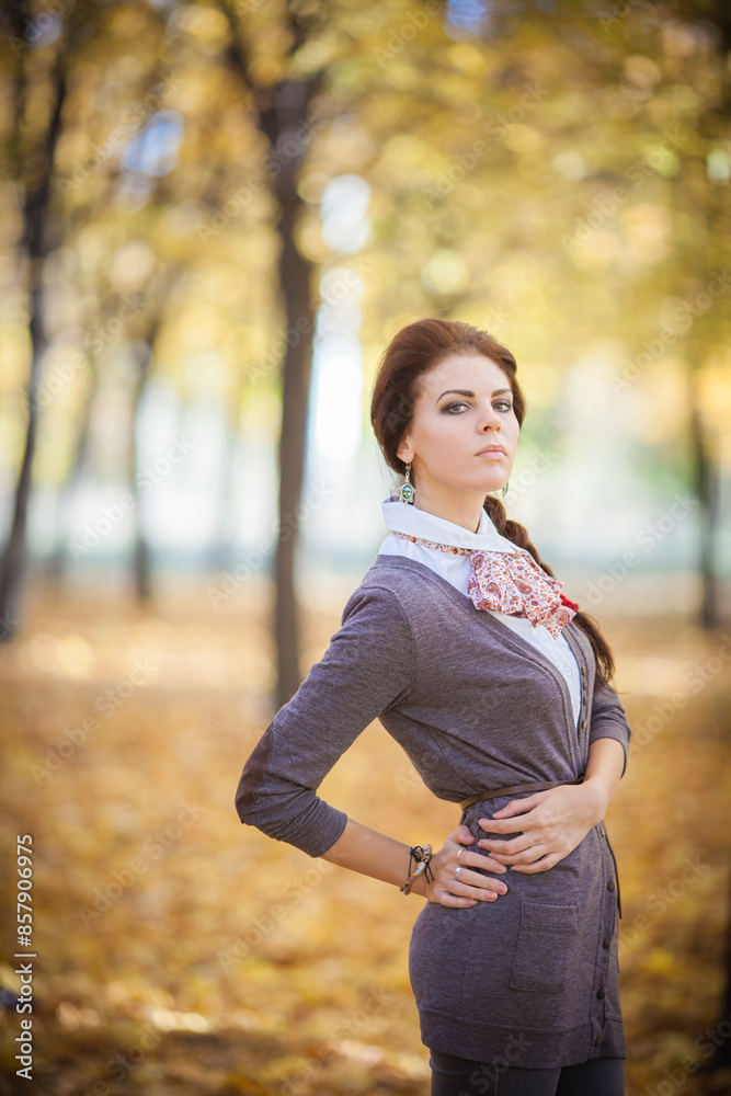 Autumnal Beauty: Brunette Girl in the Enchanting Forest Autumnal Beauty: Brunette Girl in the Enchanting Forest