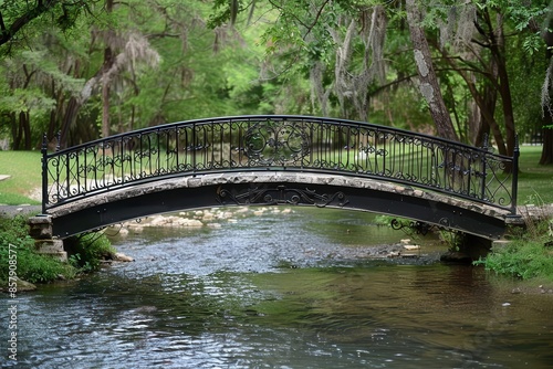 timeless elegance vintagestyle arched bridge over serene river detailed ironwork