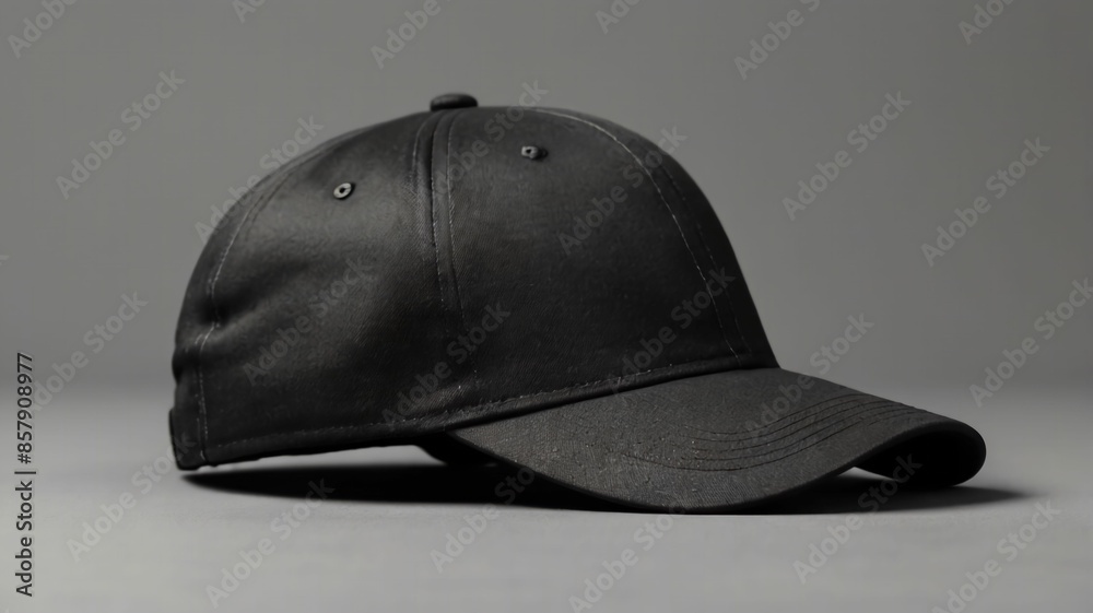 Black baseball cap mockup on a grey background Black baseball cap mockup on a grey background