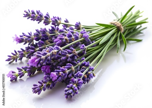 Fresh Lavender Flowers Bouquet Isolated On White Background.