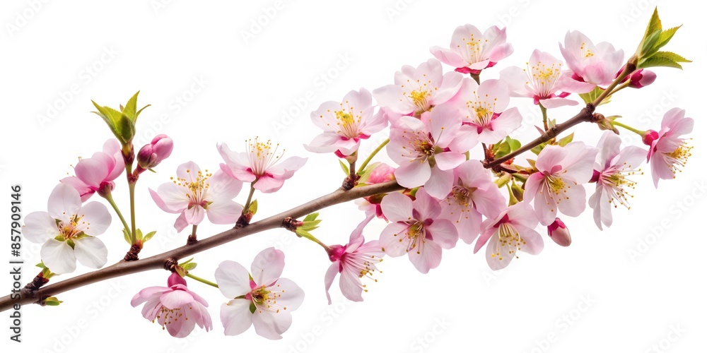 Delicate Pink Cherry Blossom Branch Isolated On White Background. Delicate Pink Cherry Blossom Branch Isolated On White Background.