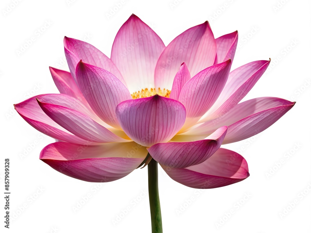 An Isolated Image Of A Beautiful Pink Lotus Flower In Full Bloom Against A White Background.