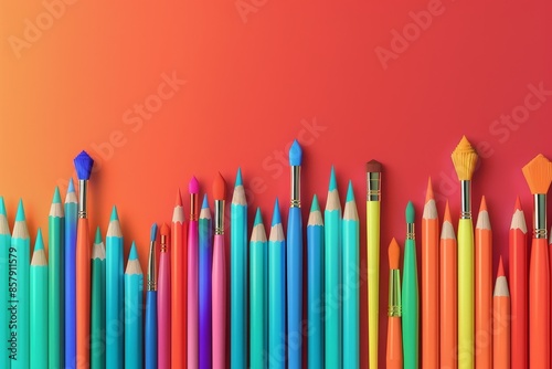 colorful stationery place together on background