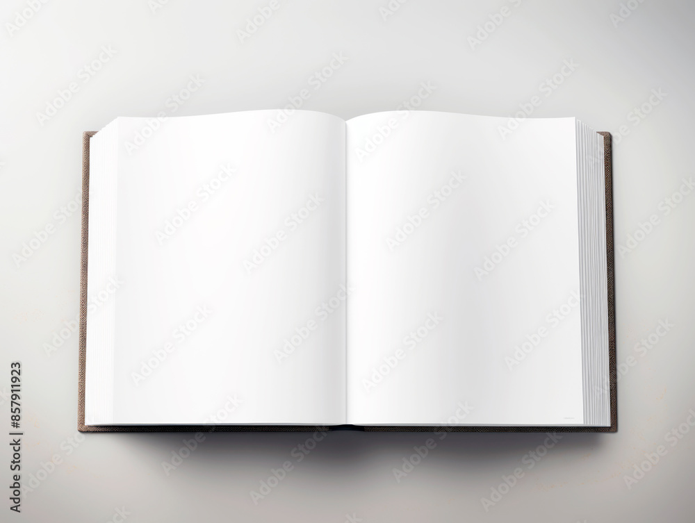 An open blank book on a white background, illustrating the concept of space for text or branding. Generative AI An open blank book on a white background, illustrating the concept of space for text or branding. Generative AI