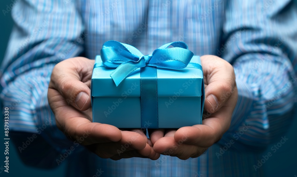 Hands of businessman holding gift box, Generative AI Hands of businessman holding gift box, Generative AI