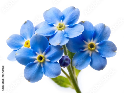 Delicate Blue Flowers Of The Forget-Me-Not Plant Isolated On A White Background.