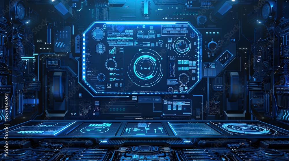 Futuristic Blue Technology Background with Virtual Screen Frame and Game Interface Design Template Futuristic Blue Technology Background with Virtual Screen Frame and Game Interface Design Template