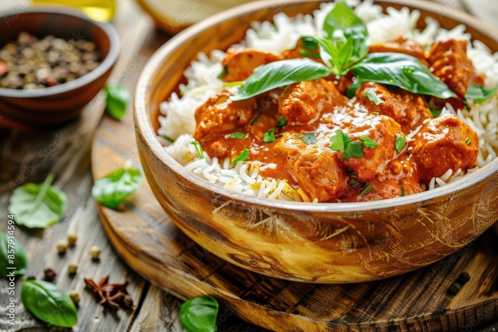spicy chicken tikka masala with fragrant rice mouthwatering indian cuisine concept photo spicy chicken tikka masala with fragrant rice mouthwatering indian cuisine concept photo