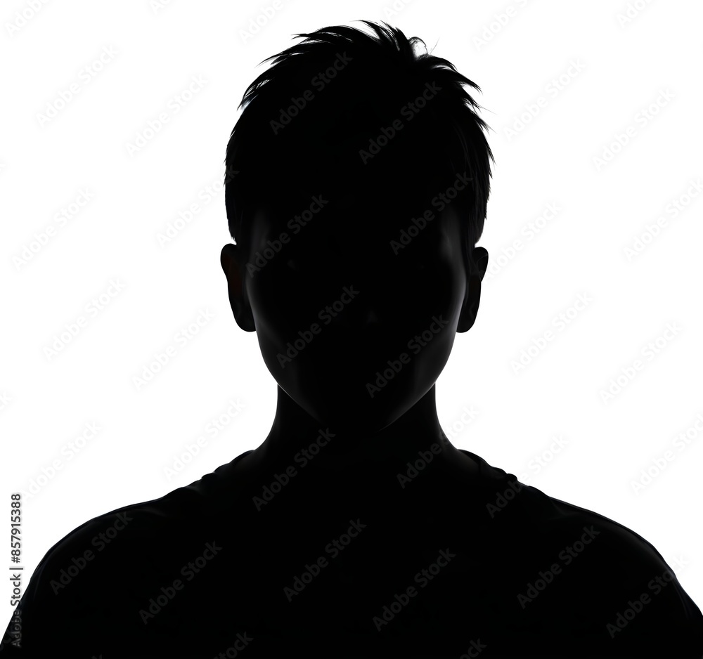 A silhouette of a young Caucasian man with short dark hair A silhouette of a young Caucasian man with short dark hair