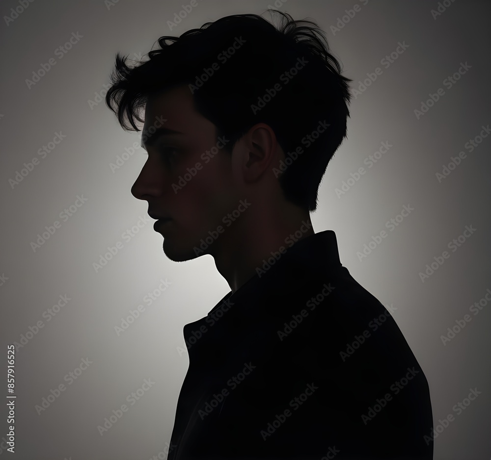 A silhouette of a young Caucasian man with short dark hair A silhouette of a young Caucasian man with short dark hair