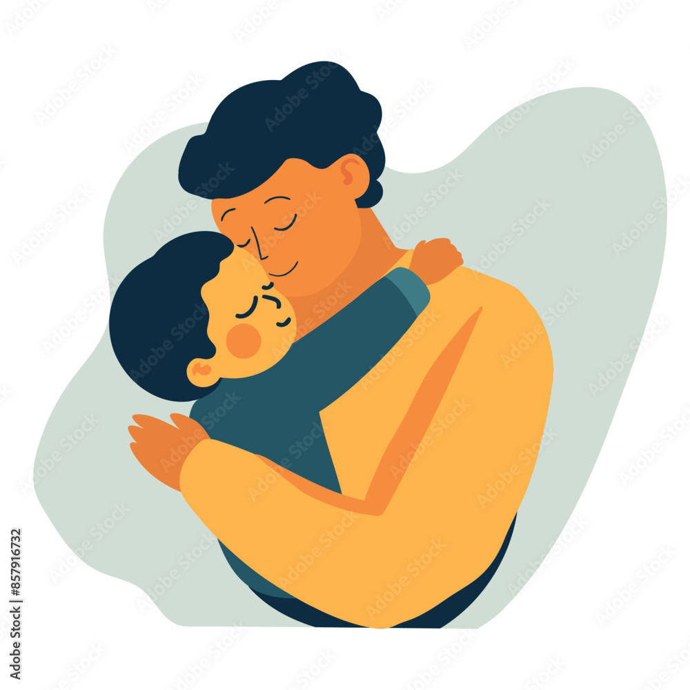 vector flat illustration of a father holding his son in his arms. happy fathers day vector flat illustration of a father holding his son in his arms. happy fathers day