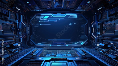 Futuristic Blue Technology Background with Virtual Screen Frame and Game Interface Design Template