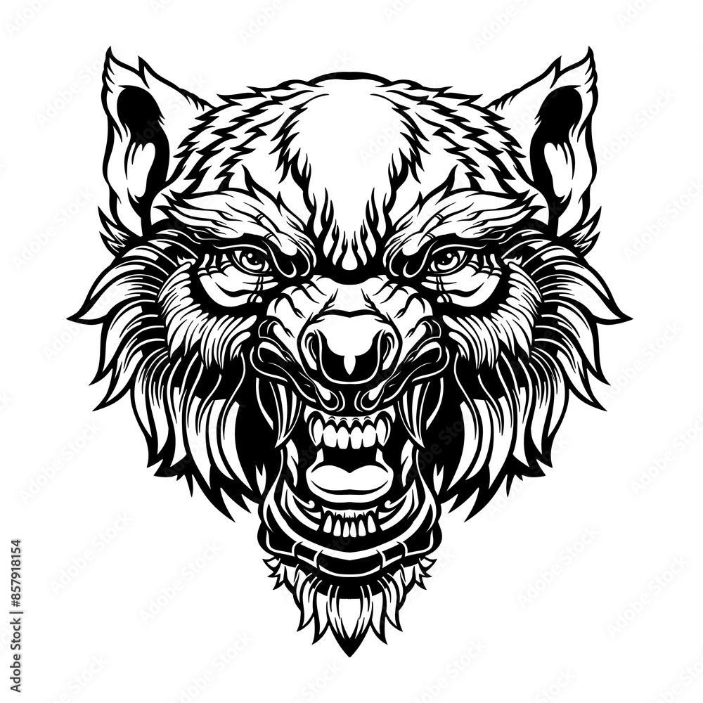 Fototapeta premium Head of a growling wolf. 