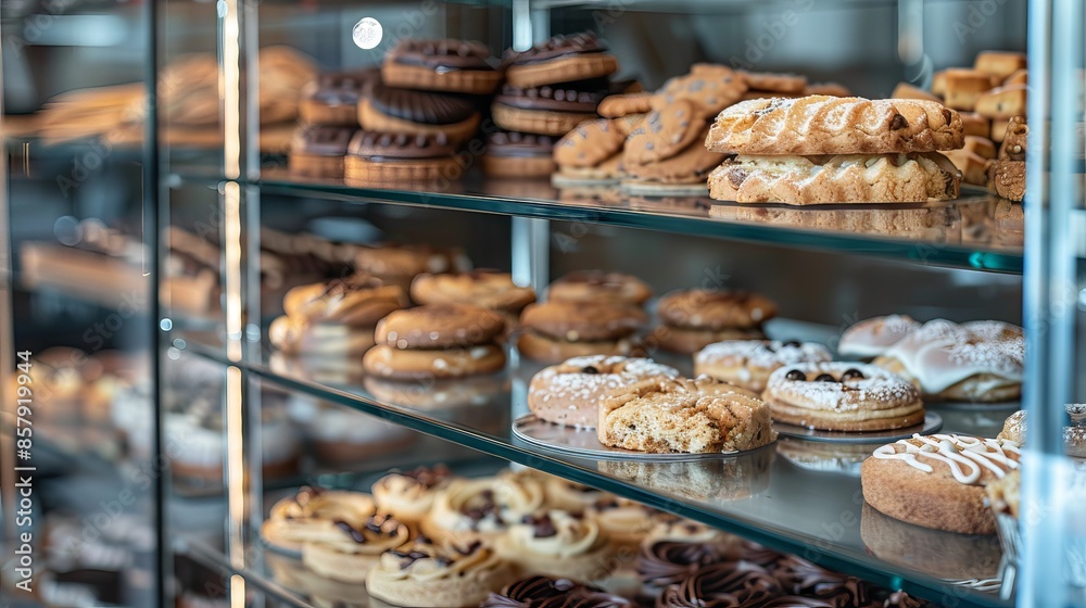 the yummy Cookies on cake display cabinet stock photo the yummy Cookies on cake display cabinet stock photo