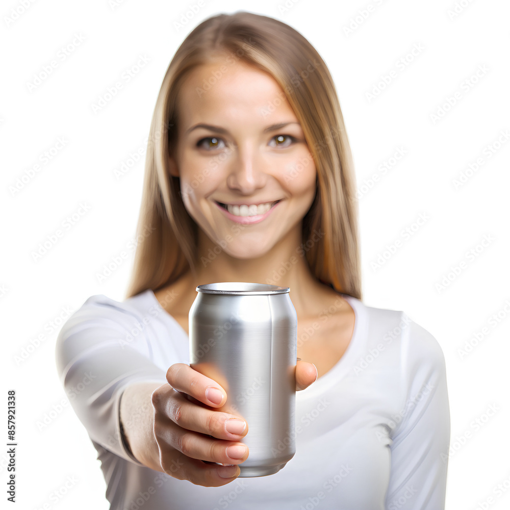 Holding aluminum can on isolate white background, closeup, Clipping path