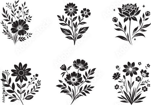 set of silhouettes of flower