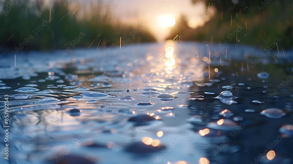 Fototapeta premium Rainy day droplets in a puddle