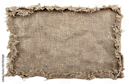 Burlap texture. A piece of torn burlap on a white background. Canvas. Packing material