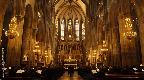 **Good Friday choir performance in grand cathedral, rich acoustics 32k, full ultra hd, high resolution © Maher