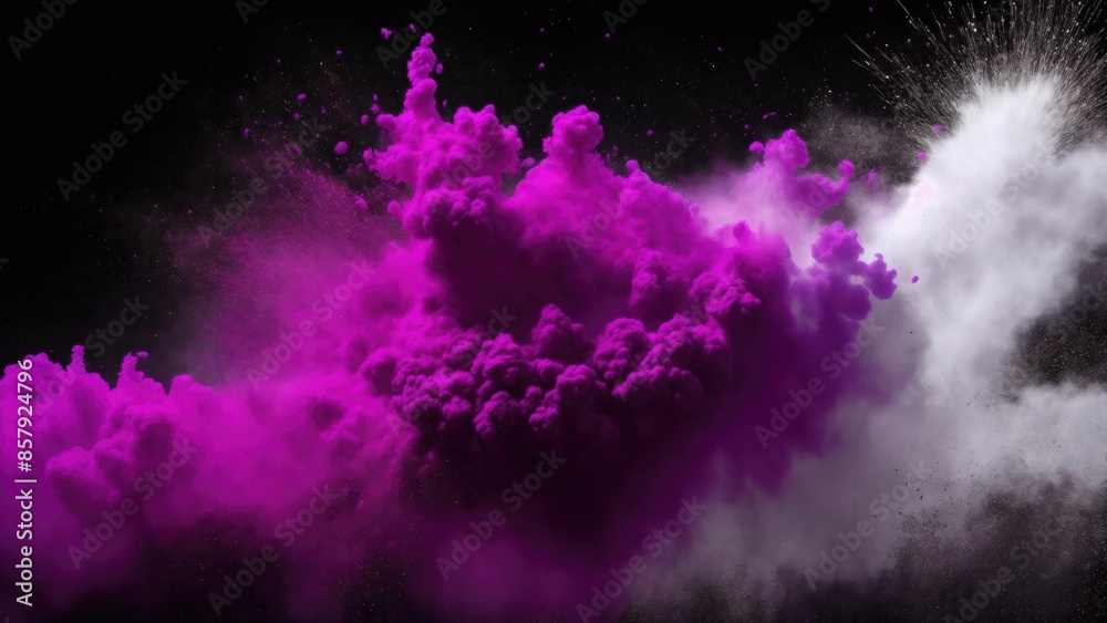 White, Maroon and Purple colors dust on black background, Colored powder explosion White, Maroon and Purple colors dust on black background, Colored powder explosion