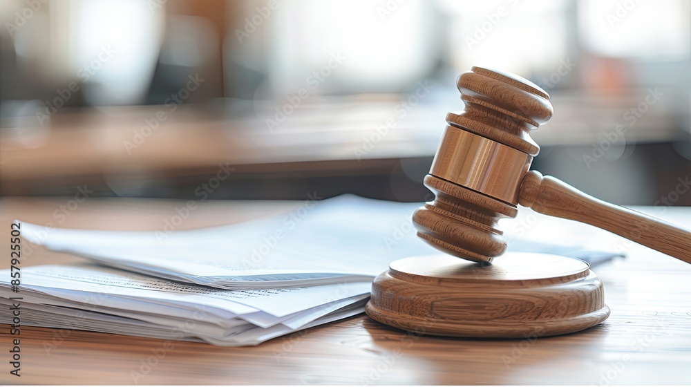 The hammer of justice is placed on the courtroom table
The hammer of justice is placed on the courtroom table