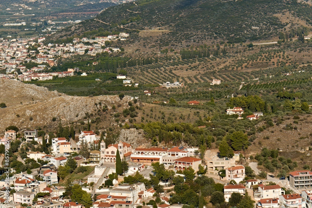 Naklejka premium View of Nafplio town from Palamidi fortress. Nafplio is situated on the Argolic Gulf in the northeastern Peloponnese. Greece. Europe.